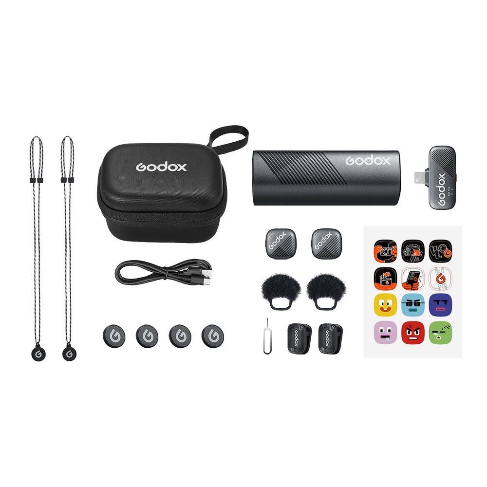Godox Cube-S Kit 2 2-Person (2 TX + RX) 2.4GHz Wireless Lavalier Microphone System Bundle Set with Dual Channel Receiver and 850mAh Charging Case, Noise Reduction, Max 300m Operatiol Range and Godox Mic App Support | USB-C, L Type