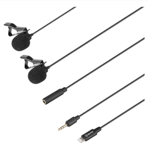[CLEARANCE] Boya BY-M2D Dual Lavalier Microphone for Apple 11 Pro Max XS Max XR 8 7 Plus iPad 6 5 Pro Air mini 4 3 2 iPod Touch 3.5mm to Lightning