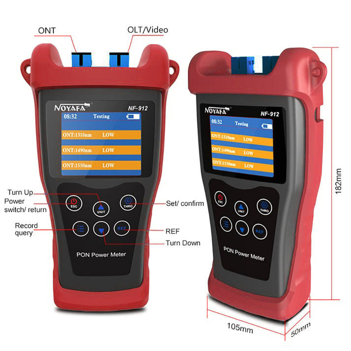 NOYAFA NF-912 PON Optical Power Meter - Digital Fiber Optic Network Cable Tester with Rechargeable Battery & Data Storage