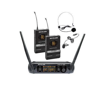 KEVLER URX-2 Series Dual UHF Beltpack Lapel / Handheld Wireless Microphone with Anten Receiver, Digital LCD Display and Low Battery Indicator, Selectable Frequencies and Max 30M Sigl Range | URX-2B, URX-2H