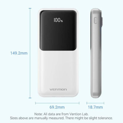 Vention 10000mAh 22.5W/PD 20W Fast Charge Power Bank with Built-In Type C & Lightning Charging Cable, 3-Port Output, Smart LED Digital Display for iPhone, iPad, Airpods, Android Smartphone, Tablet, Camera - White, Black