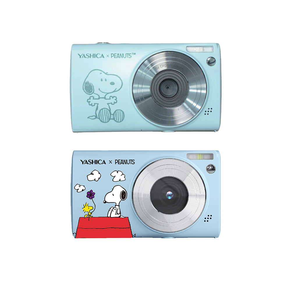 Yashica Classic Peanuts Edition 30MP 1080P Compact Digital Camera with 8X Zoom, JPG / AVI Photo Video Format, USB Type-C Interface, 650mAh Battery, 2.4" IPS Screen and MicroSD Card Slot for Point & Shoot Photography | Sage Green, Blue Sky