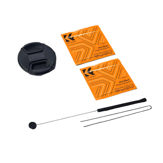 K&F Concept 43mm Center Pinch Lens Cap with Antil Loss Keeper Leash and 2pcs Microfiber Cloth for Camera Care and Accessories