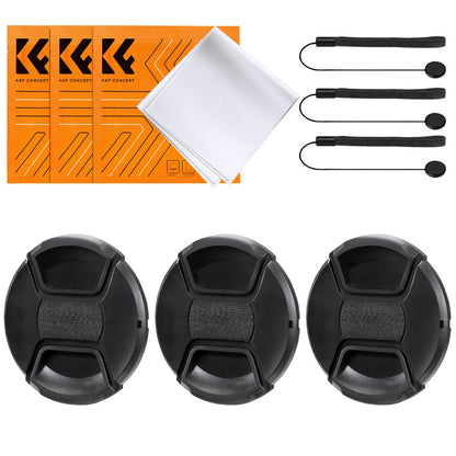 [CLEARANCE] K&F Concept 3pcs Set Replacement Center-Pinch Camera Lens Cap with Lens Cap Keeper & Microfiber Cleaning Cloth for DSLR/SLR & Mirrorless Camera | 37mm 40.5mm 43mm 46mm 49mm 52mm 55mm 58mm 62mm 67mm 72mm 77mm 82mm