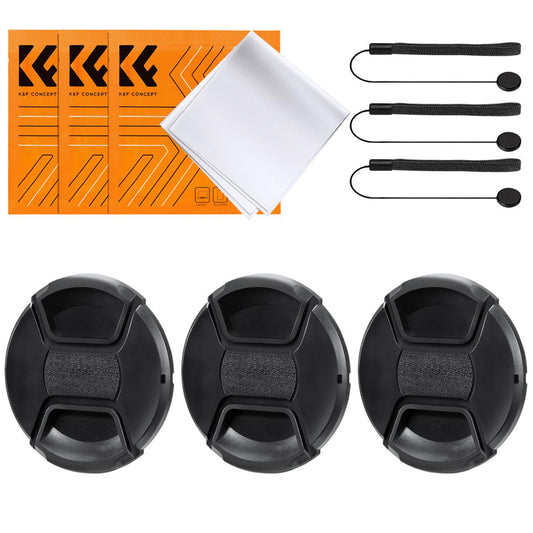 [CLEARANCE] K&F Concept 3pcs Set Replacement Center-Pinch Camera Lens Cap with Lens Cap Keeper & Microfiber Cleaning Cloth for DSLR/SLR & Mirrorless Camera | 37mm 40.5mm 43mm 46mm 49mm 52mm 55mm 58mm 62mm 67mm 72mm 77mm 82mm