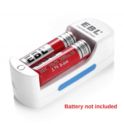 EBL LN-6412 2-Bay Universal Smart Lithium Battery Charger for 3.7V Li-ion IMR INR ICR 18650 18490 18500 18350 17670 16340 RCR123A 14500 10440 Rechargeable Batteries with Over Voltage Protection & LED Status Indicator Lights