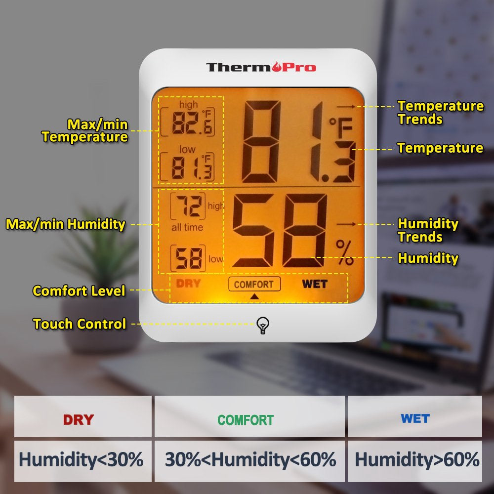 ThermoPro TP-53 Hygrometer Humidity Gauge Indicator Digital Indoor Thermometer Room Temperature and Humidity Monitor with Touch Backlight