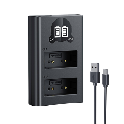 K&F Concept (2-Pack) NP-W126S NPW126 Battery and Dual Charger Kit for FUJIFILM XS10 XT30 XT20 XE4 X100V A5 Camera with Micro USB and Type C Port