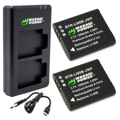 Wasabi Power (2-Pack) Olympus LI-90B LI-92B LI90B LI92B Battery and Dual Charger with USB-A to USB Type C Charging Cable for Olympus XZ-2 iHS SH-60 SH-50 iHS SH-1 Tough TG-7 TG-6 TG-5 TG-4 TG-3 Digital Camera
