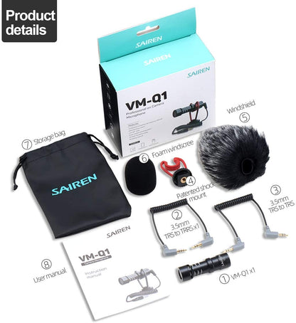 [CLEARANCE] Sairen by Ulanzi VM-Q1 Shotgun Video Microphone, Compact On-Camera Recording Mic, with Shock Mount DeadCat Windscreen, Universal for Smartphone and Camera
