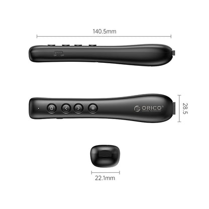 [CLEARANCE] ORICO 2.4GHz Wireless Presentation Remote Clicker w/ Built-in Battery, 50m Control Range, 3R Class Laser, 360° Directiol Point, Magnetic USB Receiver for Windows, macOS, Linux, Android, Conference Presentation (Black, White)