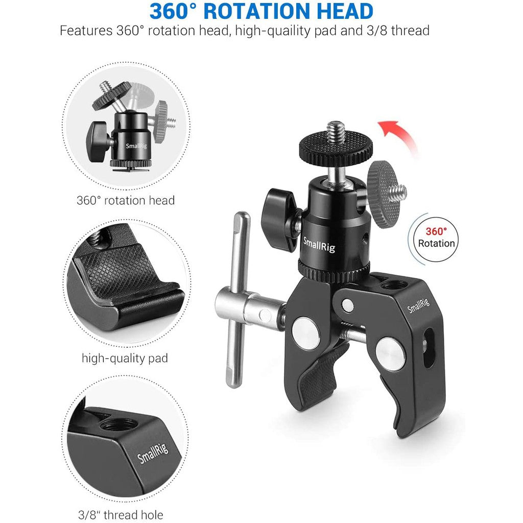 SmallRig Lightweight Aluminum Super Clamp Mount with 1/4Inch Screw Ball Head Mount 1124