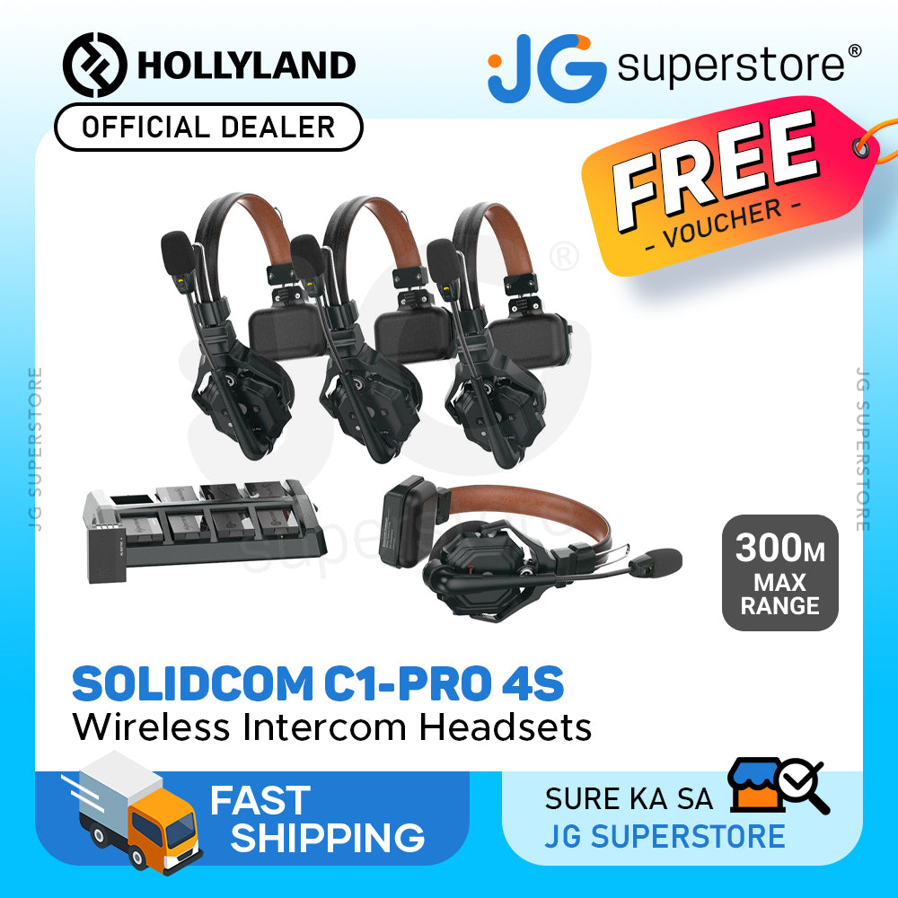 Hollyland Solidcom C1-PRO 6S / C1-PRO 4S / C1-PRO 8S 1.9GHz True Wireless DECT Intercom System Headsets Full-Duplex with Push-to-Talk Function, Two-Mic Environmental Noise Cancellation for Professional Filmmaking