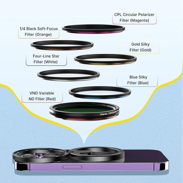 [𝐂𝐋𝐄𝐀𝐑𝐀𝐍𝐂𝐄 %] Ulanzi HP-013 MagFilter 52mm Magnetic Smartphone Filters and Ring Adapter for iPhone MagSafe & Android Phone, 5-Stop Variable ND Neutral Density, CPL Circular Polarizer, 1/4 Black Soft Focus, Four Line Star, Blue Silky Filters, Gold Silky