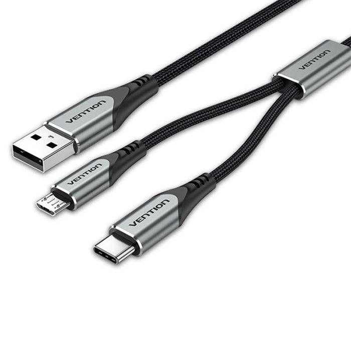[CLEARANCE] Vention USB 2.0 A Male to USB-C & Micro-B Male 2 in 1 Cable Fast Charging Splitter Cord for Smartphone (0.5M) | CQGH