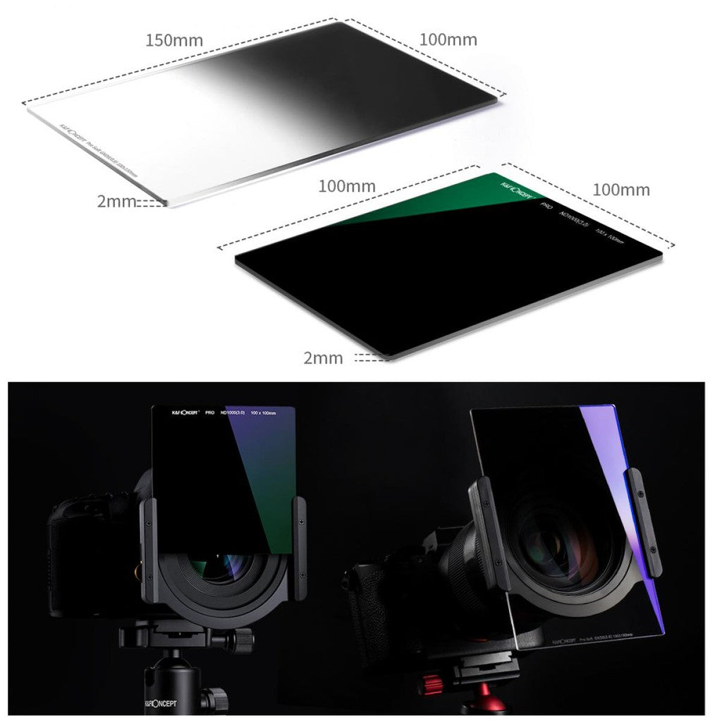 K&F Concept Square Filter Kit SN251 100 X 100 X 2mm Square Coated ND1000 Filter, Square Soft Graduated GND8 Optics Waterproof Anti Scratch Glass HD, Square Filter Holder and 8pcs Square Filter Ring 49/52/58/62/67/72/77/82mm