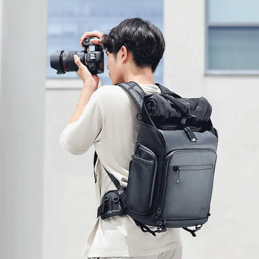 Ulanzi BT01 25.5L Business Travel Camera Backpack Bag with Splash-Proof Exterior, Expandable Storage Up to 32L, Tripod Holder, 15" Laptop Compartment, Quick Access Side Pocket, and Adjustable Dividers for Sony FUJIFILM Canon Nikon LUMIX