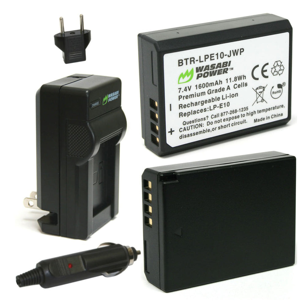 Wasabi Power Battery LP E10 (2-Pack) and Dual Charger for Canon LP-E10 and Canon EOS 1100D, 1200D, 1300D LPE10  | JG Superstore