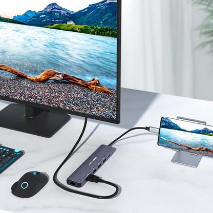 ACASIS DS-7NV5 5-in-1 USB 3.0 to Type C Hub Docking Station with 1000Mbps Gigabit Ethernet Network LAN, 100W PD Fast Charging, and 5Gbps High Speed Data