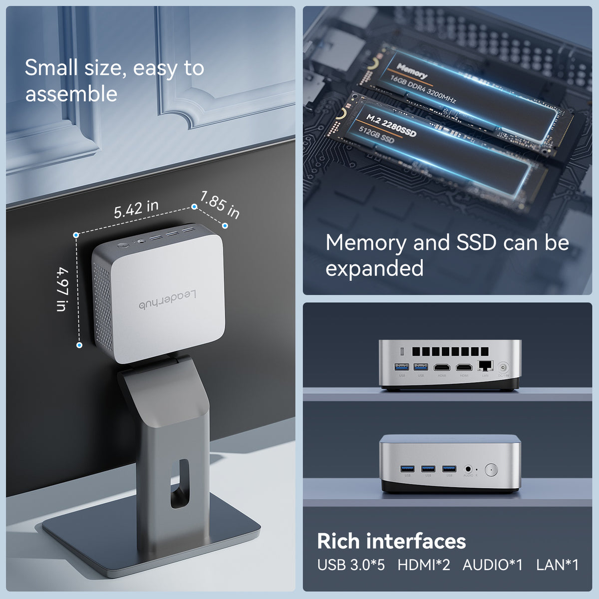 LeaderHub LP5C Mini PC w/ Intel Core i5-12450HX 16GB DDR4 512GB SSD Dual 4K 60Hz HDMI