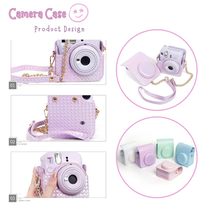 Pikxi Metallic Finish Basket Weave Pattern Photo Album and Case for FUJIFILM Instax Mini 12 Instant Film Camera - Available in Pastel Blue, Blossom Pink, White, Mint Green, Purple and Silver Colors