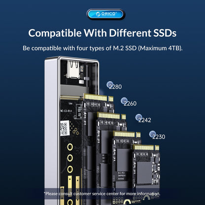 [CLEARANCE] ORICO M211C3 SATA to USB 3.2 Gen2 Dual Protocol M.2 SSD Enclosure with Built-in Aluminum Alloy Heatsink, 2-in-1 USB-C to C/A Data Cable, 6Gbps Fast Data Transmission Rate, 4TB Max. Supported Capacity for Windows, macOS, Linux, Android