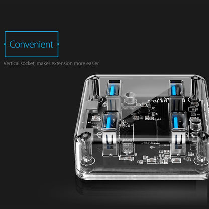 ORICO 4-Port USB 3.0 Transparent Hub with Power Supply, 5Gbps Speed, and Support for Windows, macOS, and Linux for PCs, Desktop Computers, and Laptops - USB Hubs and Docking Stations