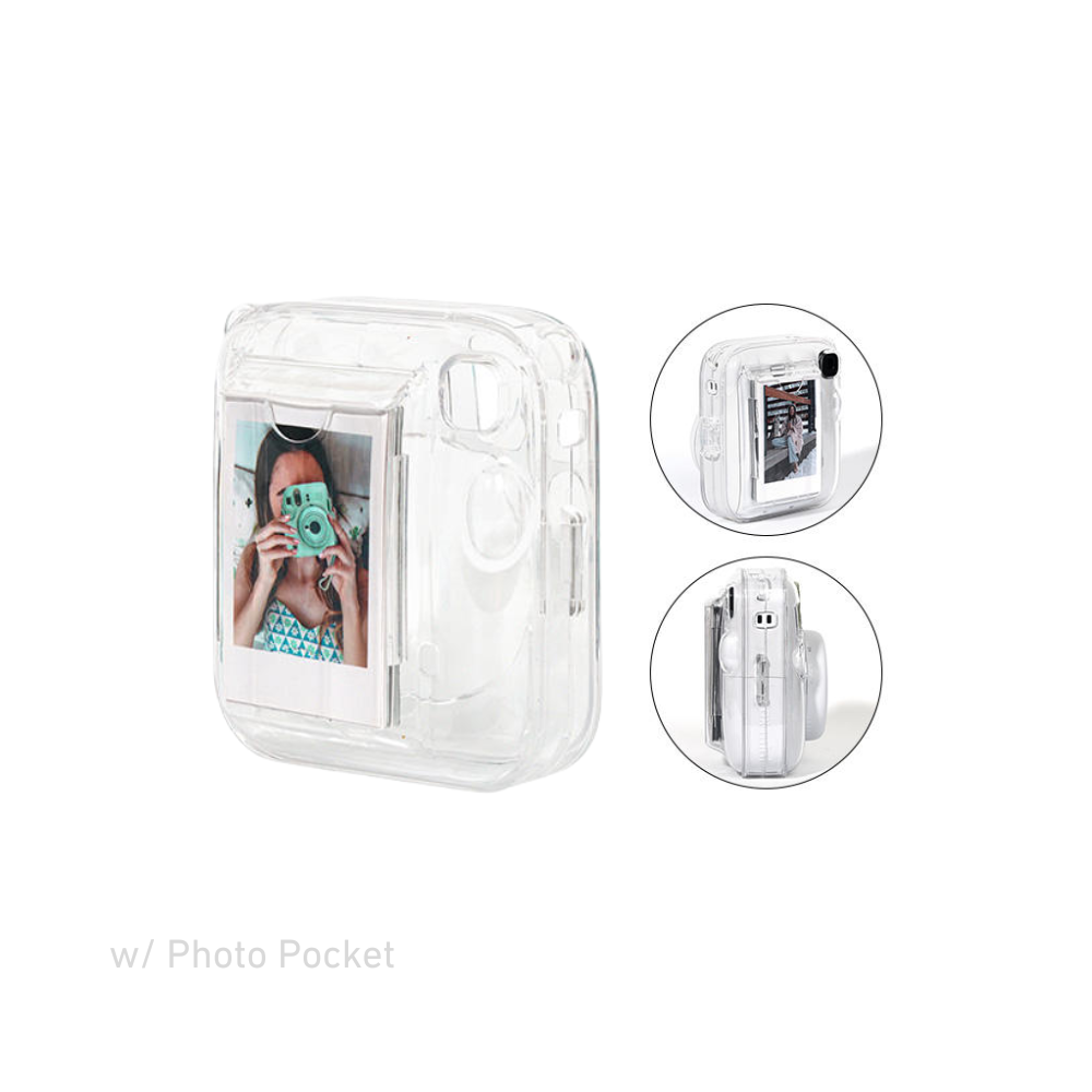 Pikxi Fujifilm Instax Mini 13 Transparent Crystal Camera Protective Case w/ Photo Pocket & Strap