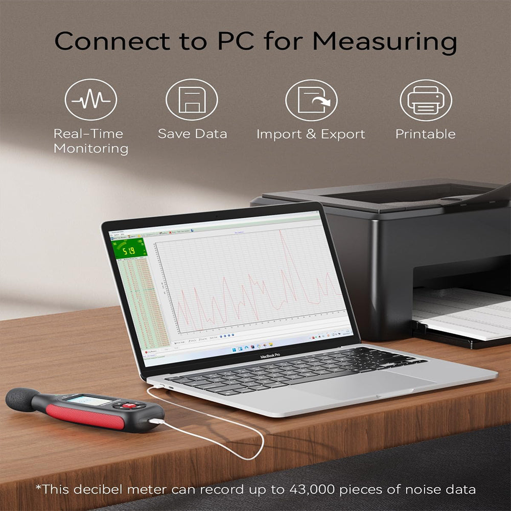 Benetech GT1355A / GT1355B Digital Sound Noise Decibel Level Meter (30-130 dB) with LCD Screen, Record, Visual Alarm, A/C Weighted, and Rechargeable Battery