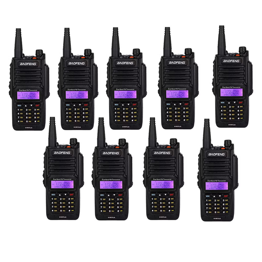 BaoFeng UV-9R PLUS (Set of 5/6/7/8/9/10) Walkie-Talkie Dual-Band VHF/UHF Transceiver 8W PC Programmable Two-Way Radio with 128 Store Channels, 136-174/400-520MHz Frequency Range, 9km Talking Range, Clear Voice Output, IP67 Waterproof