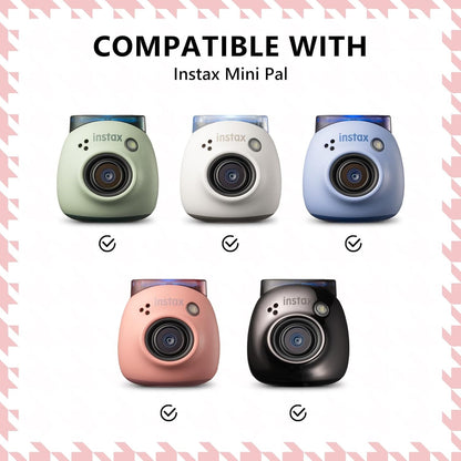 [CLEARANCE] Pikxi Plaid Style PU Leather Protective Case with Wrist Strap for Fujifilm Instax Pal - White