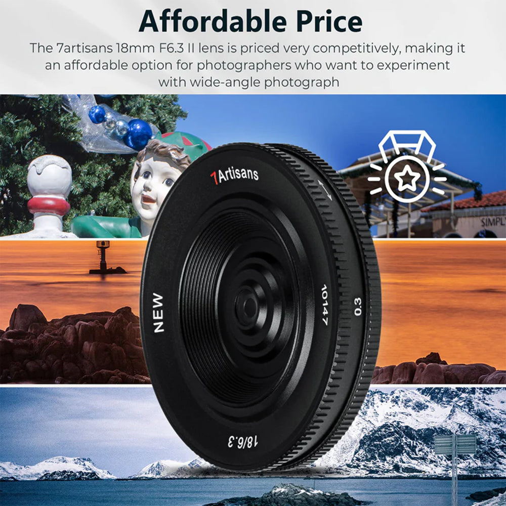 7Artisans 18mm F/6.3 Mark II APS-C Format Sony E Mount Wide Angle Prime Pancake UFO Slim Lens MF Manual Focus for Mirrorless Cameras