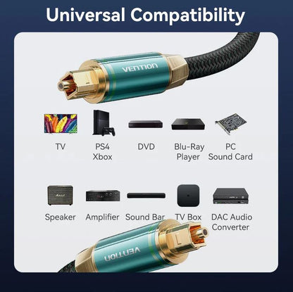 [CLEARANCE] Vention 10mToslink Optical Fiber Male to Male Hi-Fi Audio Cable, Supports S/PDIF Port for TV, Gaming Console, DVD Player, Speaker, Soundbar, and Amplifier | BKBGL