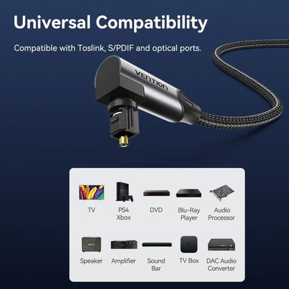 Vention Fiber Optic 360° Right Angle Male to Male Hifi Braided Audio Cable S/PDIF and Toslink Compatible with Gold Plated Plugs for Monitor TV Speaker Amplifier Game Console