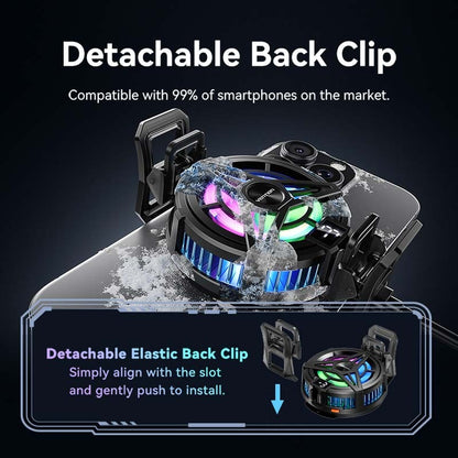 Vention Magnetic RGB Mobile Phone Cooler with 3-Speed Modes, Digital Temperature LED Display, USB-C Charging Power Output and Magnet Ring + Detachable Back Clip-On Design for MagSafe iPhone, Smartphone and Other Devices