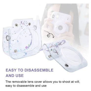 [CLEARANCE] Pikxi Cute Clear Transparent Case with Sling Type Bag Strap FUJIFILM Instax Mini 12 Instant Film Camera - Iridescent Daisy
