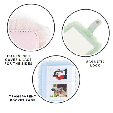 [CLEARANCE] Pikxi 64 Pockets Ruffles Leather Style Photo Album with Slip On Latch Cover for Fujifilm Instax Mini Instant Camera - Lilac Purple