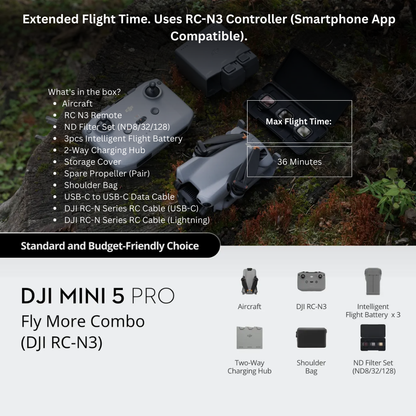 DJI Mini 5 Pro Fly More Combo Plus (RC 2) Drone 4K HDR Camera 3-Axis Gimbal, 34-Min Max Flight Time, Lightweight Foldable Design, Intelligent Obstacle Avoidance, GPS Return Home, ActiveTrack, QuickShots for Professional Aerial Photography & Videography