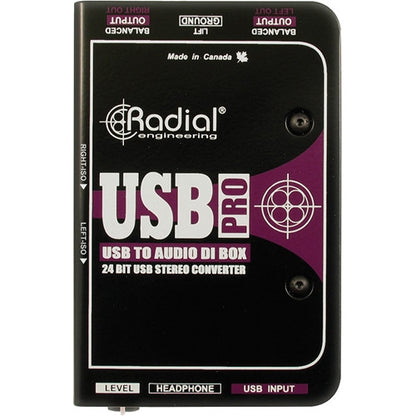 Radial Engineering High Performance 24bit/96kHz Digital Audio Converter USB-Pro Stereo USB Laptop Direct Box