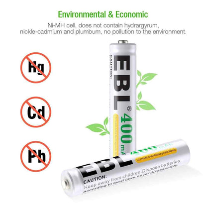 [CLEARANCE] EBL AAAA 1.2V Ni-MH 400mAh Rechargeable Batteries with Surface Pen (4pcs)