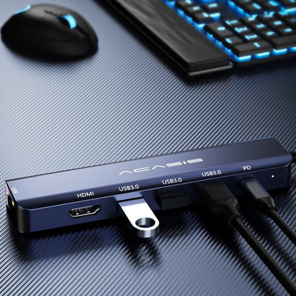 ACASIS DS-7HN6 6-in-1 USB 3.0 to Type C Hub Docking Station with, 1000Mbps Gigabit Ethernet Network LAN & 4K HD 60Hz HDMI Port, 100W PD Fast Charging, and 5Gbps High Speed Data