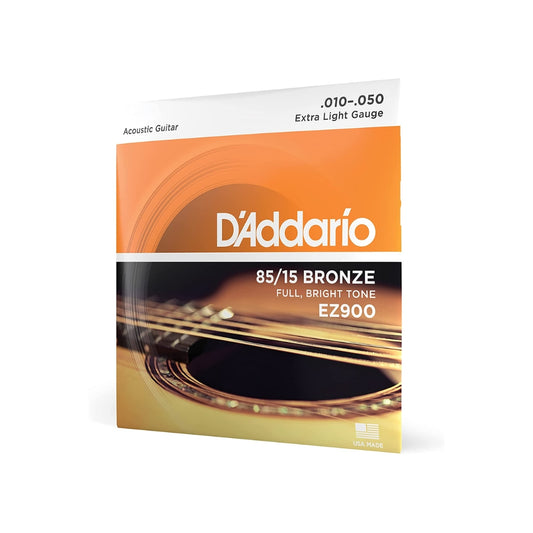 D’Addario 85/15 Bronze 6-String Acoustic Guitar Steel Strings Set (Super Light, Light, Extra Light) | EZ890, EZ910, EZ900