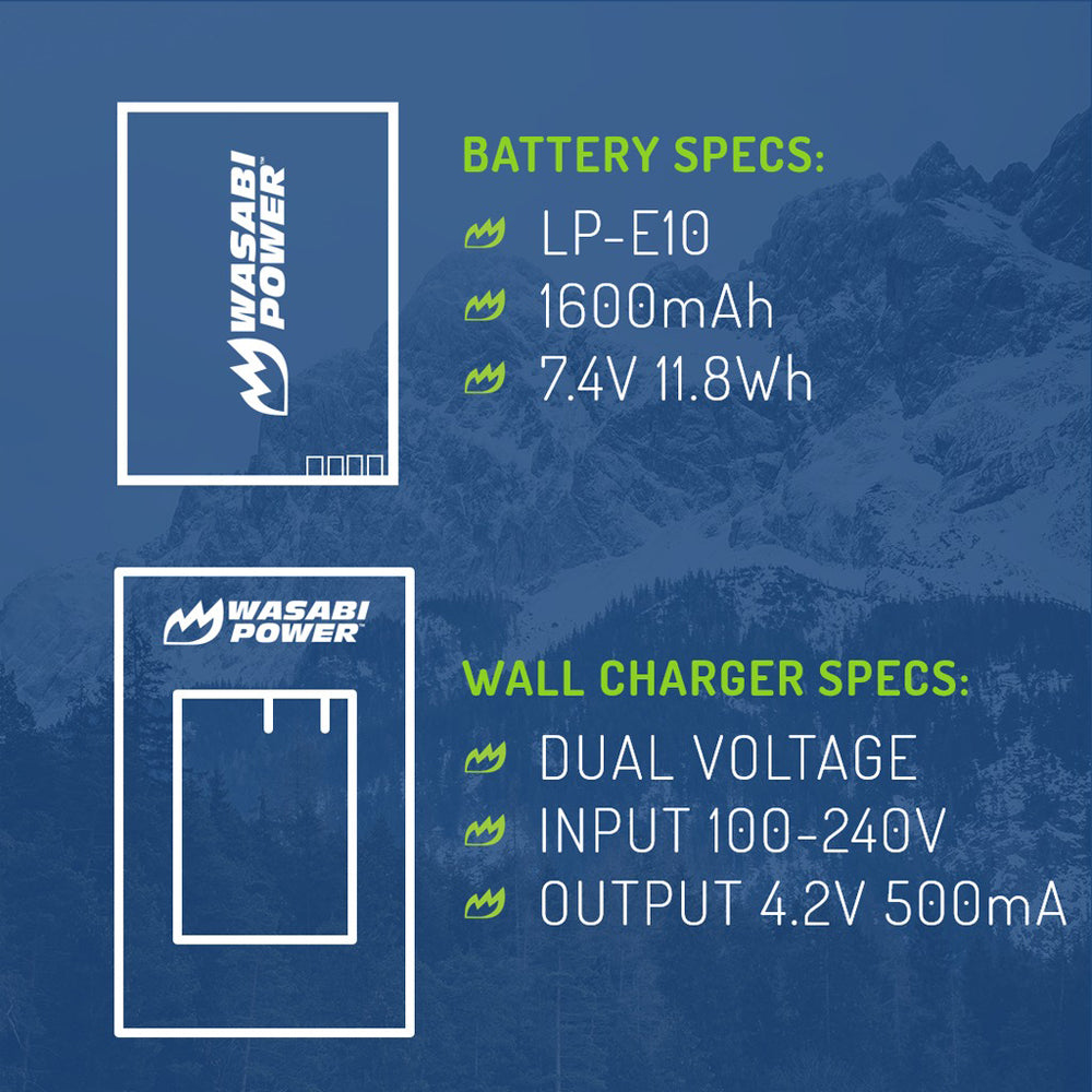 Wasabi Power Battery LP E10 (2-Pack) and Dual Charger for Canon LP-E10 and Canon EOS 1100D, 1200D, 1300D LPE10  | JG Superstore