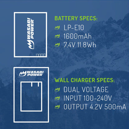 Wasabi Power Battery LP E10 (2-Pack) and Dual Charger for Canon LP-E10 and Canon EOS 1100D, 1200D, 1300D LPE10  | JG Superstore