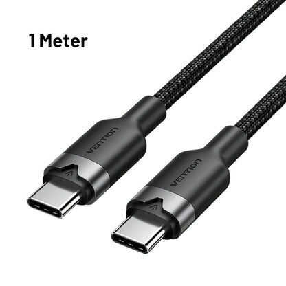 Vention 1M / 2M 60W USB 2.0 Type-C Male to Type-C Male PD Fast Charging Data 3A Cable with High-Speed 480Mbps Transfer Speed, Nylon-Coated for Smartphone, Tablet, Laptop, Gaming Console - Black / Pink / Blue / White