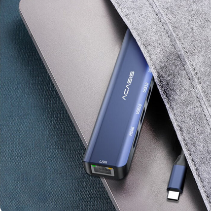 ACASIS DS-7HN6 6-in-1 USB 3.0 to Type C Hub Docking Station with, 1000Mbps Gigabit Ethernet Network LAN & 4K HD 60Hz HDMI Port, 100W PD Fast Charging, and 5Gbps High Speed Data