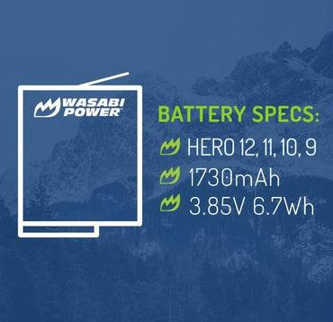 Wasabi Power GoPro HERO 12/11/10/9 Battery & Charger for HERO12 HERO11 HERO10 HERO9 Action Cameras | JG Superstore