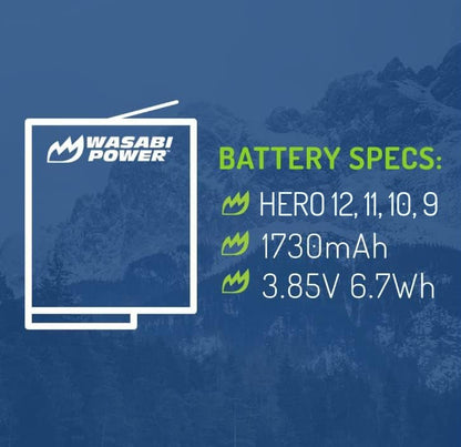 Wasabi Power GoPro HERO 12/11/10/9 Battery & Charger for HERO12 HERO11 HERO10 HERO9 Action Cameras | JG Superstore