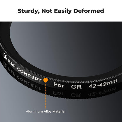 K&F Concept 42 to 49mm no-X Filter Adapter Ring for Ricoh GR IIIx III II Camera Series with Lens Cap Aluminum Alloy