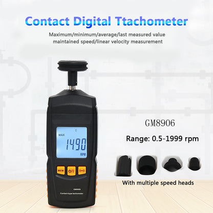 Benetech GM8906 Digital Handheld Contact Motor Tachometer LCD Speedometer Tach RPM Teste Rotate Speed Meter